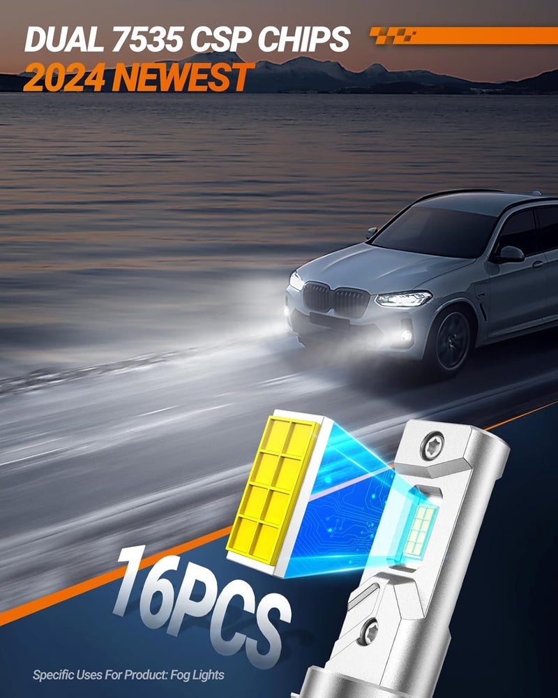 SEALIGHT H11 LED Fog Light Bulb 16000LM, 6000K White with Liquid-Cooled Copper Tube, H11/H16/H8 LED Fog Lights for Car, Trucks, Pack of 2 - Image 3